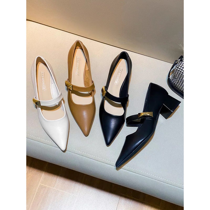 أحذية جديدة بأسلوب فرنسي ريترو كعب عالٍ مدبب الشكل أحذية فردية - Image 2